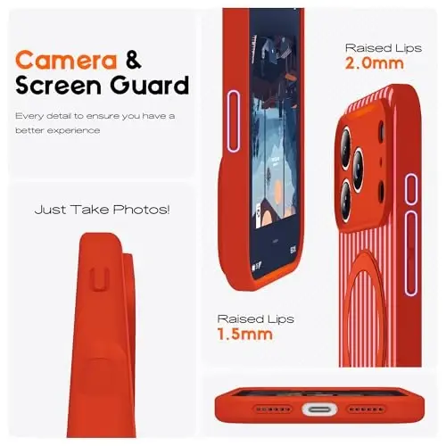 SKYLMW Совместим с чехлом для iPhone 17 Pro с магнитной невидимой подставкой [Совместим с Mag-Safe][Милый эстетичный полосатый узор] Силиконовый чехол для телефона 17 Pro для женщин и мужчин 6,3 дюйма, красный/розовый - 4
