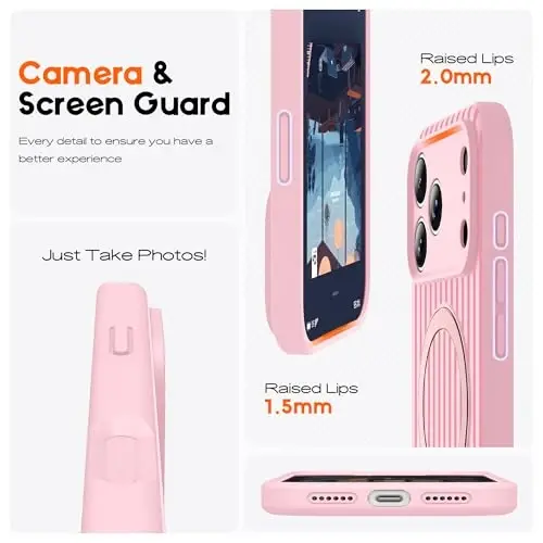 SKYLMW Совместим с чехлом для iPhone 17 Pro с магнитной невидимой подставкой [Совместимо с Mag-Safe] [Милый эстетичный полосатый узор] Силиконовый чехол для телефона 17 Pro для женщин и мужчин 6,3 дюйма, розовый/вишнево-красный - 4
