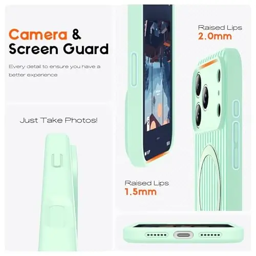 SKYLMW Совместим с чехлом для iPhone 17 Pro с магнитной невидимой подставкой [Совместимо с Mag-Safe] [Милый эстетичный полосатый узор] Силиконовый чехол для телефона 17 Pro для женщин и мужчин 6,3 дюйма, темно-зеленый/мятно-зеленый - 4