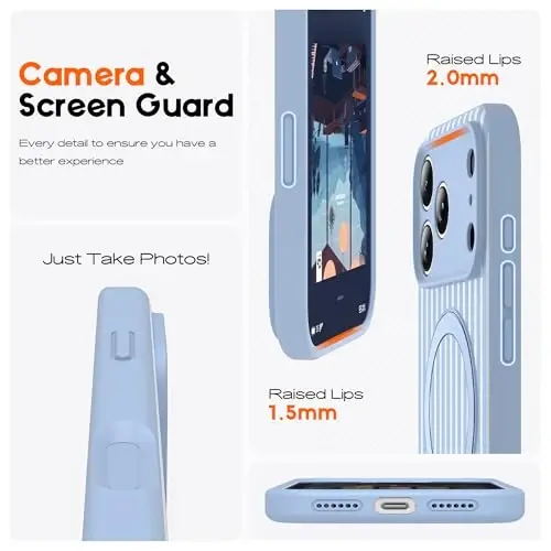 SKYLMW Совместим с чехлом для iPhone 17 Pro с магнитной невидимой подставкой [Совместимо с Mag-Safe][Милый эстетичный полосатый узор] Силиконовый чехол для телефона 17 Pro для женщин и мужчин 6.3 дюйма, синий/белый - 4