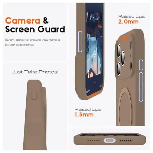 SKYLMW Совместим с чехлом для iPhone 17 с магнитной невидимой подставкой, совместим с Mag-Safe, армейский ударопрочный силиконовый чехол для телефона 17 для женщин и мужчин, 6,3 дюйма, коричневый - 4