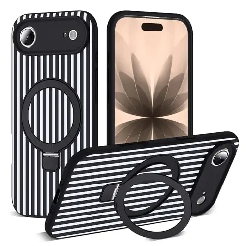 SKYLMW Совместим с чехлом для iPhone Air с магнитной невидимой подставкой [Совместимо с Mag-Safe] [Милый эстетичный полосатый узор] Силиконовый чехол для телефона 17 Air для женщин и мужчин 6,5 дюйма, черно-белый 