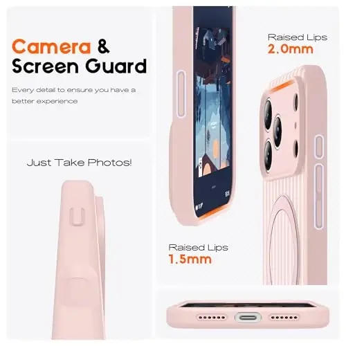 SKYLMW Совместимо с чехлом для iPhone 17 Pro с магнитной невидимой подставкой [Совместимо с Mag-Safe] [Милый эстетичный полосатый узор] Силиконовый чехол для телефона 17 Pro для женщин и мужчин 6,3 дюйма, розовый/белый - 4