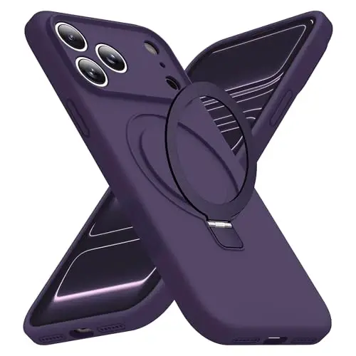 SKYLMW Совместимый с чехлом для iPhone 17 Pro Max с магнитной невидимой подставкой, совместимый с Mag-Safe, военный стандарт защиты от падений, ударопрочный силиконовый чехол для iPhone 17 Pro Max для женщин и мужчин 6,9 дюйма, фиолетовый - SKYLMW