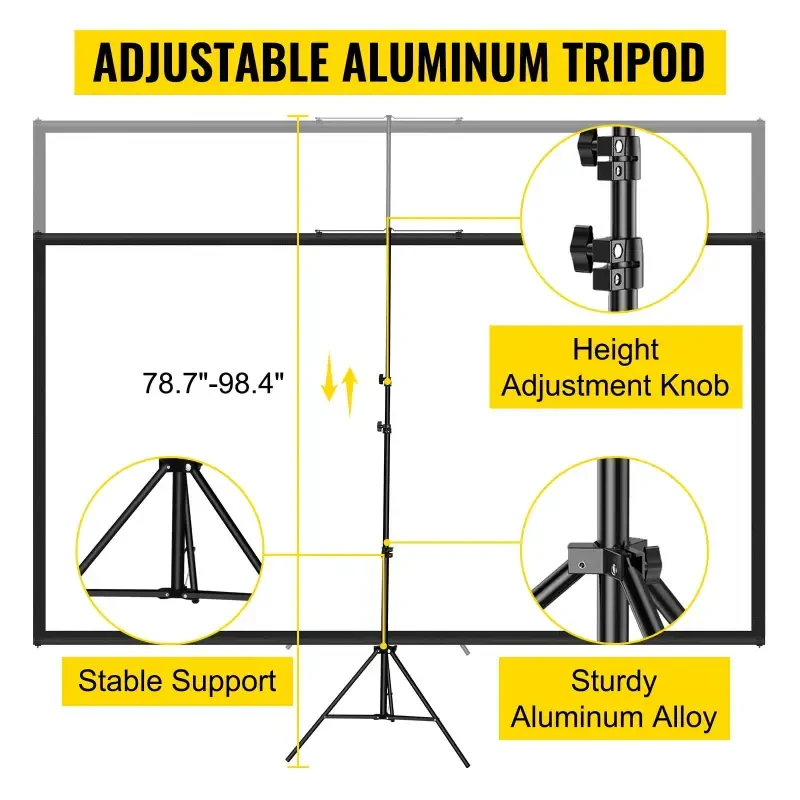 SKYSHALO Tripod Projector Screen with Stand 110inch 16: 9 4K HD Projection Screen Stand Wrinkle-Free Height Adjustable Portable Screen for Projector Indoor & Outdoor for Movie, Home Cinema, Gaming - 3