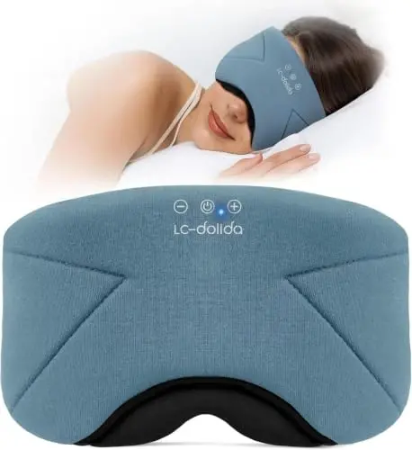 Sleep Mask with Headphones Bluetooth 5.4, LC-dolida Soft Bamboo Cotton Wireless Bluetooth Sleep Mask, Music Sleeping Headphones Breathable, Ultra-Thin Stereo Speaker for Side Sleepers - Ash Blue - 1