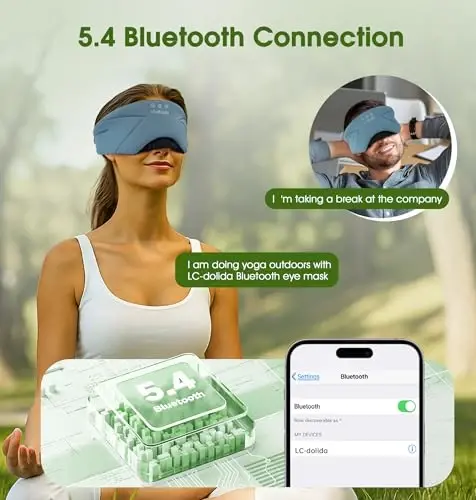 Sleep Mask with Headphones Bluetooth 5.4, LC-dolida Soft Bamboo Cotton Wireless Bluetooth Sleep Mask, Music Sleeping Headphones Breathable, Ultra-Thin Stereo Speaker for Side Sleepers - Ash Blue - 4