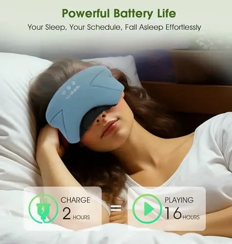 Sleep Mask with Headphones Bluetooth 5.4, LC-dolida Soft Bamboo Cotton Wireless Bluetooth Sleep Mask, Music Sleeping Headphones Breathable, Ultra-Thin Stereo Speaker for Side Sleepers - Ash Blue - 6
