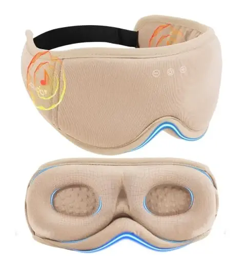 Sleep Mask with Headphones Bluetooth 5.4, LC-dolida Soft Bamboo Cotton Wireless Bluetooth Sleep Mask, Music Sleeping Headphones Breathable, Ultra-Thin Stereo Speaker for Side Sleepers-Peach Beige - 1