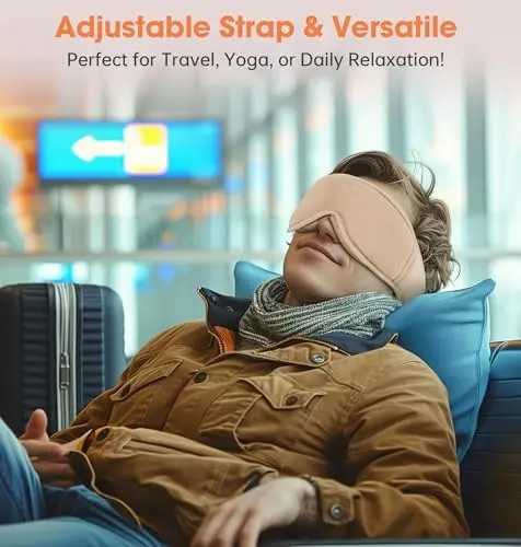 Sleep Mask with Headphones Bluetooth 5.4, LC-dolida Soft Bamboo Cotton Wireless Bluetooth Sleep Mask, Music Sleeping Headphones Breathable, Ultra-Thin Stereo Speaker for Side Sleepers-Peach Beige - 6