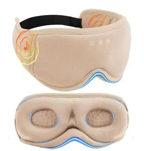 Sleep Mask with Headphones Bluetooth 5.4, LC-dolida Soft Bamboo Cotton Wireless Bluetooth Sleep Mask, Music Sleeping Headphones Breathable, Ultra-Thin Stereo Speaker for Side Sleepers-Peach Beige - LC-dolida