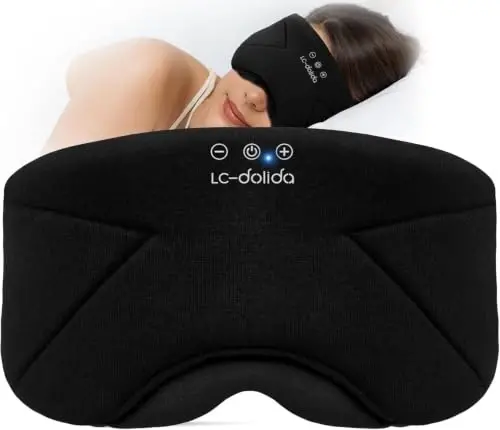 Sleep Mask with Headphones Bluetooth 5.4, LC-dolida Soft Bamboo Cotton Wireless Bluetooth Sleep Mask, Music Sleeping Headphones Cooling & Breathable, Ultra-Thin Stereo Speaker for Side Sleepers - LC-DOLIDA