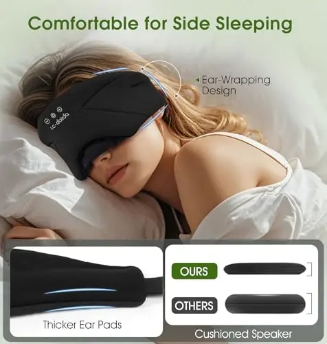 Sleep Mask with Headphones Bluetooth 5.4, LC-dolida Soft Bamboo Cotton Wireless Bluetooth Sleep Mask, Music Sleeping Headphones Cooling & Breathable, Ultra-Thin Stereo Speaker for Side Sleepers - 3