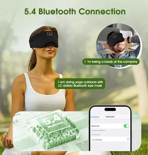 Sleep Mask with Headphones Bluetooth 5.4, LC-dolida Soft Bamboo Cotton Wireless Bluetooth Sleep Mask, Music Sleeping Headphones Cooling & Breathable, Ultra-Thin Stereo Speaker for Side Sleepers - 4