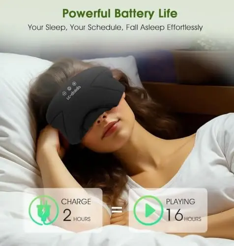 Sleep Mask with Headphones Bluetooth 5.4, LC-dolida Soft Bamboo Cotton Wireless Bluetooth Sleep Mask, Music Sleeping Headphones Cooling & Breathable, Ultra-Thin Stereo Speaker for Side Sleepers - 5