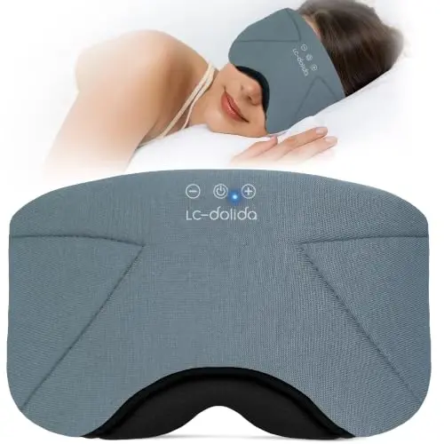 Sleep Mask with Headphones Bluetooth 5.4, LC-dolida Soft Bamboo Cotton Wireless Bluetooth Sleep Mask, Music Sleeping Headphones Cooling & Breathable, Ultra-Thin Stereo Speaker for Side Sleepers - 1