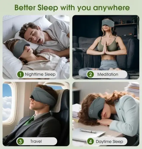 Sleep Mask with Headphones Bluetooth 5.4, LC-dolida Soft Bamboo Cotton Wireless Bluetooth Sleep Mask, Music Sleeping Headphones Cooling & Breathable, Ultra-Thin Stereo Speaker for Side Sleepers - 6