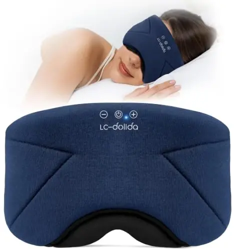 Sleep Mask with Headphones Bluetooth 5.4, LC-dolida Soft Bamboo Cotton Wireless Bluetooth Sleep Mask, Music Sleeping Headphones Cooling & Breathable, Ultra-Thin Stereo Speaker for Side Sleepers-Blue - 1