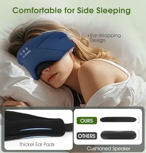 Sleep Mask with Headphones Bluetooth 5.4, LC-dolida Soft Bamboo Cotton Wireless Bluetooth Sleep Mask, Music Sleeping Headphones Cooling & Breathable, Ultra-Thin Stereo Speaker for Side Sleepers-Blue - LC-dolida (1)