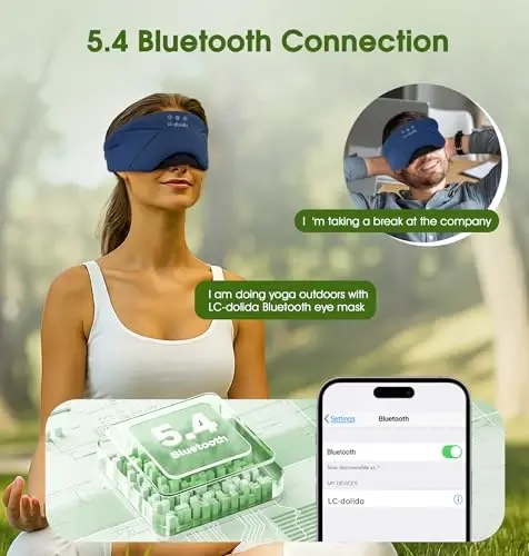 Sleep Mask with Headphones Bluetooth 5.4, LC-dolida Soft Bamboo Cotton Wireless Bluetooth Sleep Mask, Music Sleeping Headphones Cooling & Breathable, Ultra-Thin Stereo Speaker for Side Sleepers-Blue - 3
