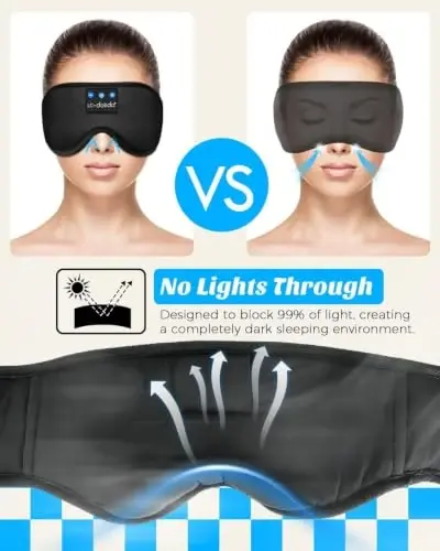 Sleep Mask with Headphones Bluetooth 5.4, LC-dolida Wireless Music Eye Mask for Sleeping Headphones with Soft Silk Cooling Breathable,Ultra-Thin Stereo Speaker for Side Sleepers - 3