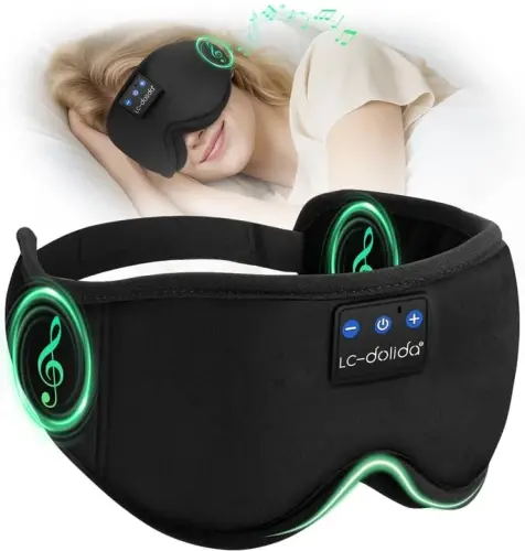 Sleep Mask with Headphones Bluetooth 5.4, LC-dolida Wireless Music Eye Mask for Sleeping Headphones with Soft Silk Cooling Breathable,Ultra-Thin Stereo Speaker for Side Sleepers-Raven 