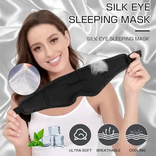 Sleep Mask with Headphones Bluetooth 5.4, LC-dolida Wireless Music Eye Mask for Sleeping Headphones with Soft Silk Cooling Breathable,Ultra-Thin Stereo Speaker for Side Sleepers-Raven - 4