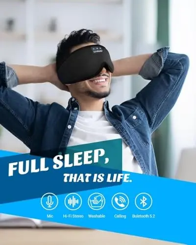 Sleep Mask with Headphones Bluetooth 5.4, LC-dolida Wireless Music Eye Mask for Sleeping Headphones with Soft Silk Cooling Breathable,Ultra-Thin Stereo Speaker for Side Sleepers-Raven - 5