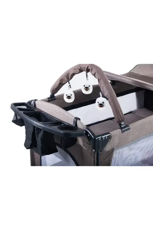 Sleep Side Play Anne Yanı Park Yatak Sallanır Cibinlikli Oyun Parkı Beşik 70X110 Cm Yatak Hediyeli-Kahverengi - 7