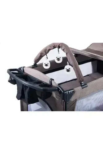 Sleep Side Play Beside Crib Rocking Crib with Canopy Playpen 70X110 Cm with Mattress Gift-Brown - 7