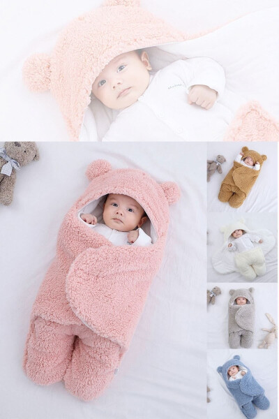 Sleeping Bag Newborn Hooded Swaddle Blanket Plush Baby Outer Swaddle - 11