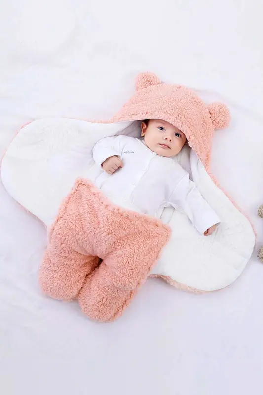 Sleeping Bag Newborn Hooded Swaddle Blanket Plush Baby Outer Swaddle - BUNDEBA