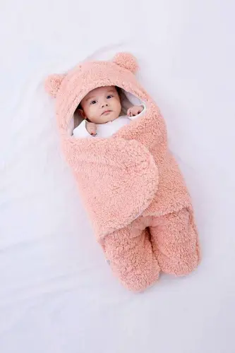 Sleeping Bag Newborn Hooded Swaddle Blanket Plush Baby Outer Swaddle - BUNDEBA (1)