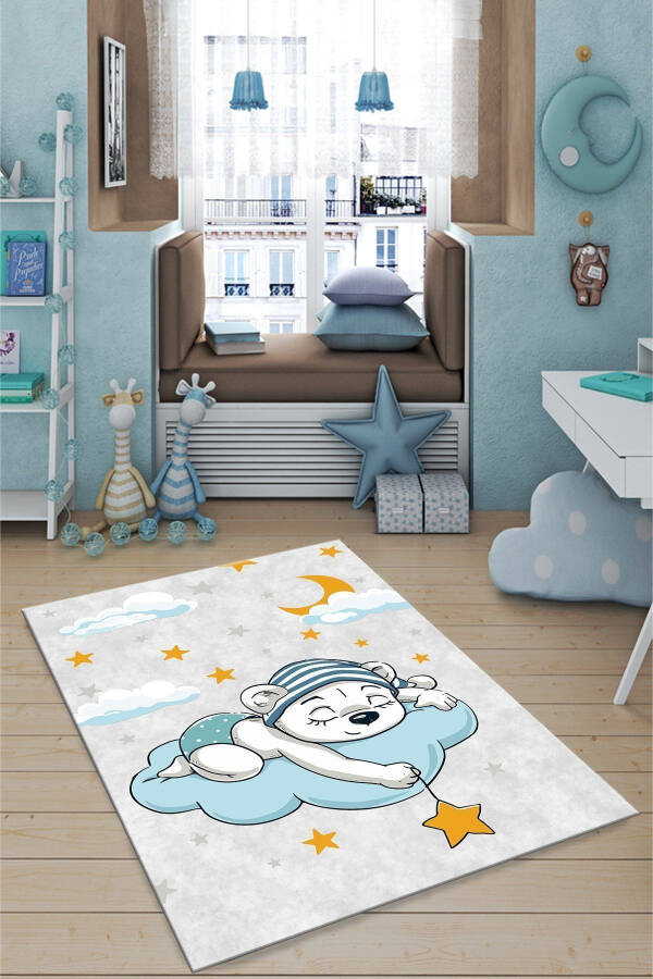 Sleepy Bear Digital Print Washable Non-Slip Stain-Resistant Children and Baby Rug - 1