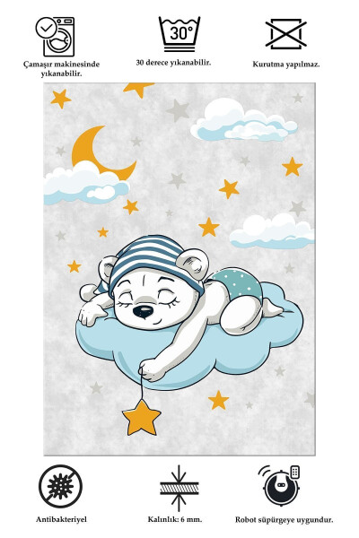 Sleepy Bear Digital Print Washable Non-Slip Stain-Resistant Children and Baby Rug - 2