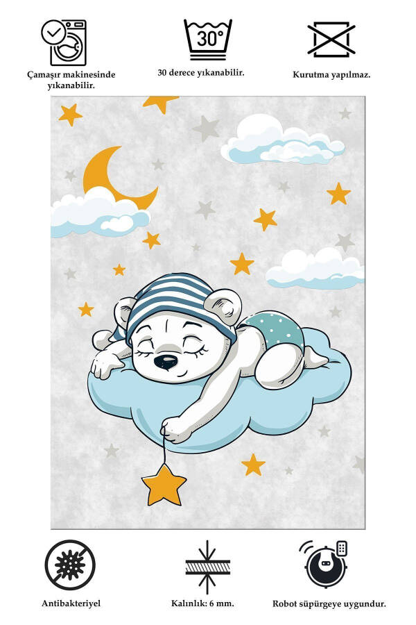 Sleepy Bear Digital Print Washable Non-Slip Stain-Resistant Children and Baby Rug - 2