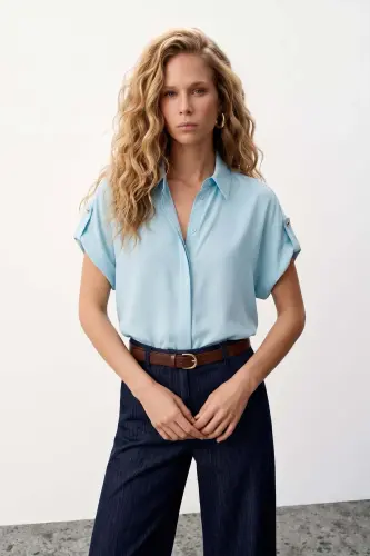 Sleeve Detail Loose Shirt - Baby Blue - Baby Blue - 3