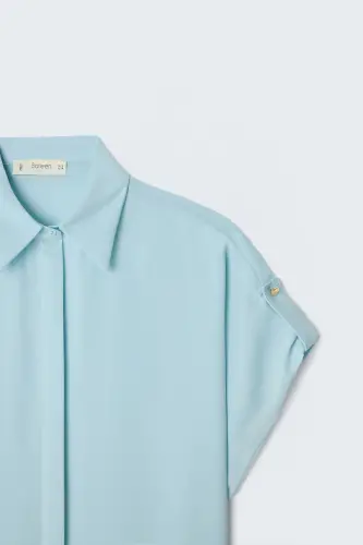 Sleeve Detail Loose Shirt - Baby Blue - Baby Blue - 7