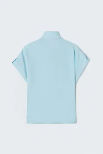 Sleeve Detail Loose Shirt - Baby Blue - Baby Blue - 8