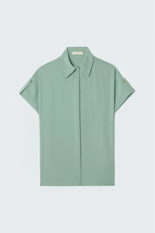 Sleeve Detail Loose Shirt - Mint - Mint - 5