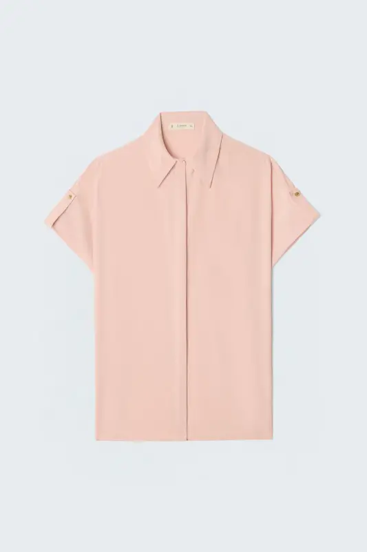 Sleeve Detailed Loose Shirt - Powder - Powder - 4
