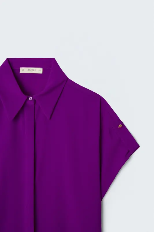 Sleeve Detailed Loose Shirt - Purple - Purple - 6