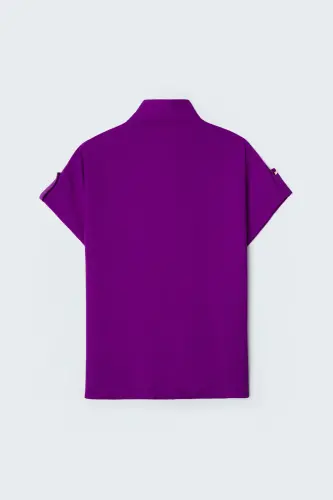 Sleeve Detailed Loose Shirt - Purple - Purple - 7