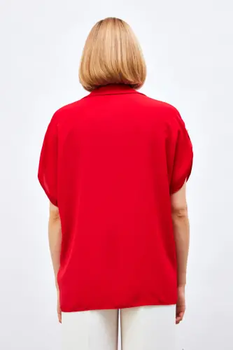 Sleeve Detailed Loose Shirt - Red - Red - 7