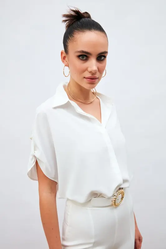 Sleeve Detailed Oversize Shirt - Ecru-ECRU - 4