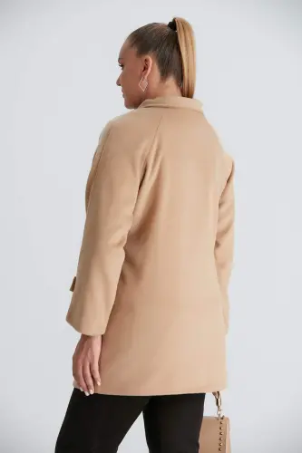Sleeve Detailed Plus Size Brown Wool Coat - 5