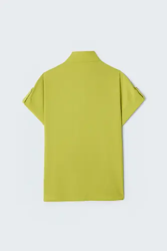 Sleeve Detailed Slouchy Shirt - Oil Green - OIL GREEN - 4