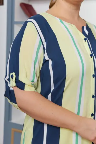 Sleeve Epaulette Detailed Plus Size Viscose Blouse Yellow - 3