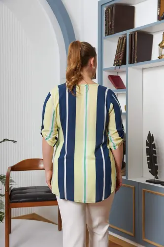 Sleeve Epaulette Detailed Plus Size Viscose Blouse Yellow - 4