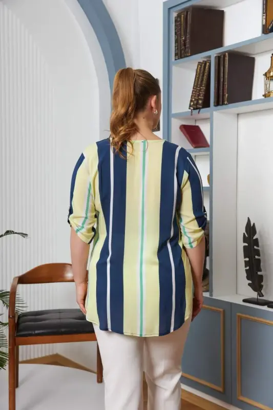 Sleeve Epaulette Detailed Plus Size Viscose Blouse Yellow - 4